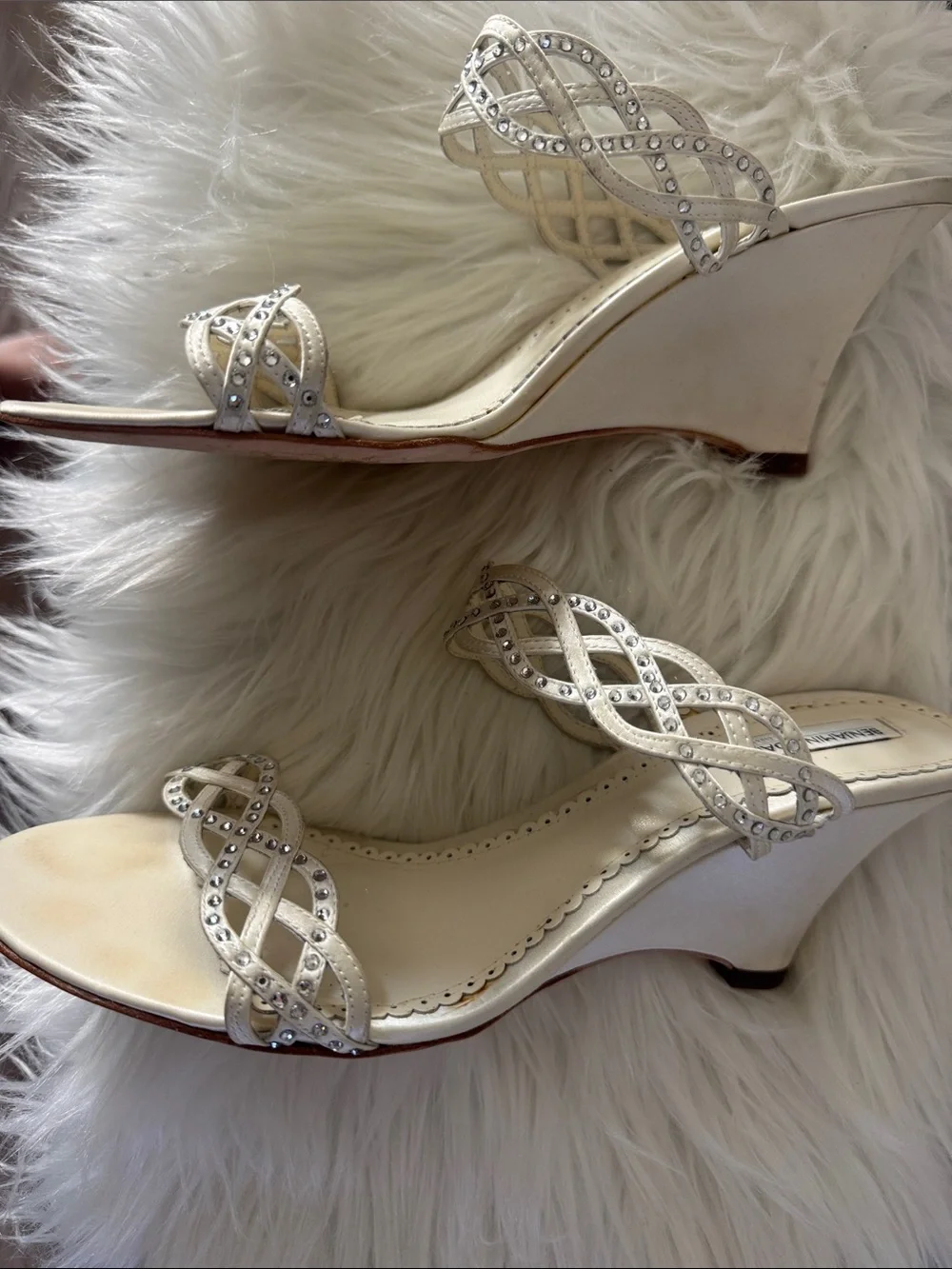 Benjamin Adams Ivory Rhinestone Slide Heels